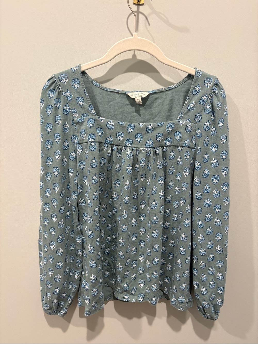Lucky Brand Sage Green Floral Square-Neck Blouse